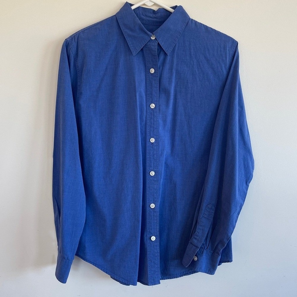 Talbots Womens Blue 100% Cotton Button Down Long Sleeve Shirt Blouse Size 10